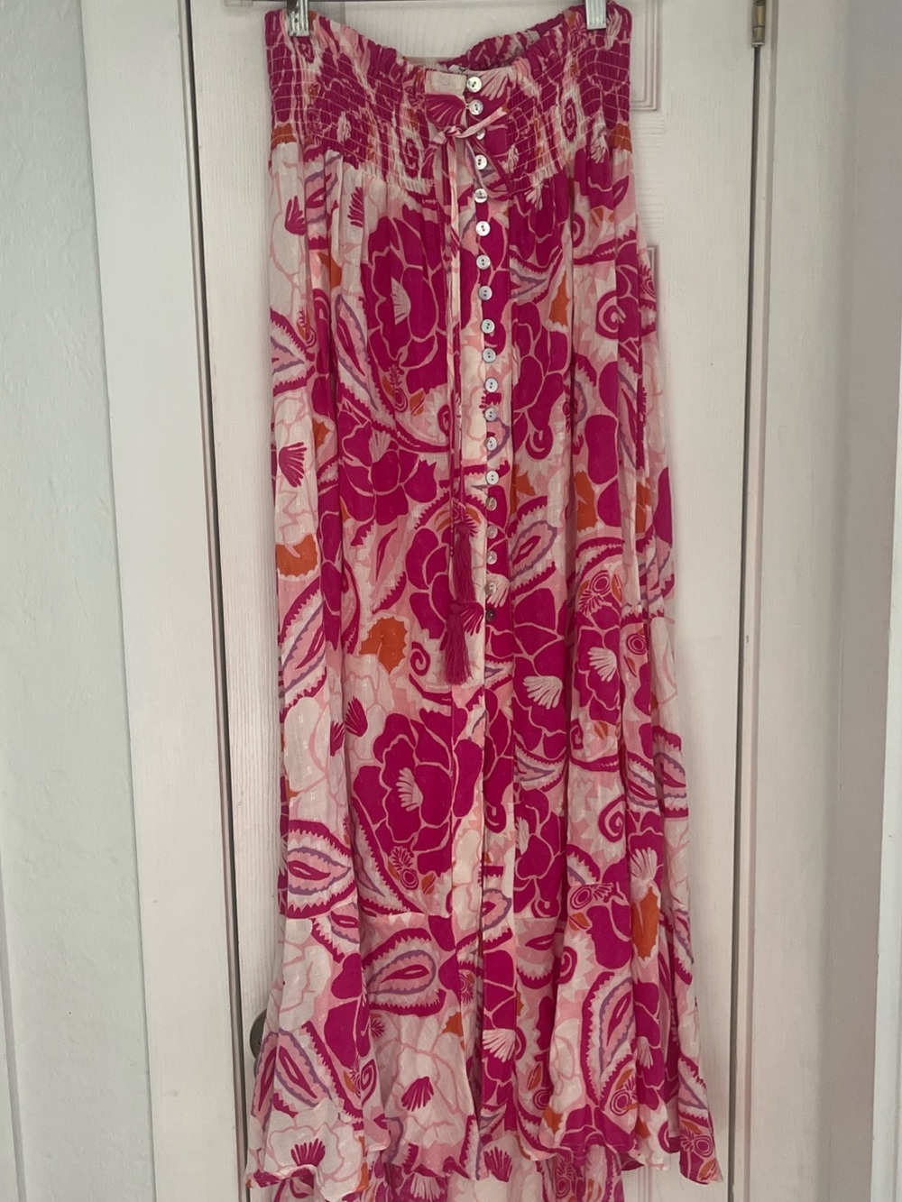 Nicole Miller Pink Floral Button-Front Maxi Skirt